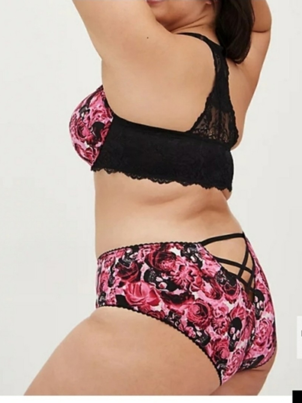 Floral Pink Lace-Trim Bikini Briefs with Decorative Back Straps